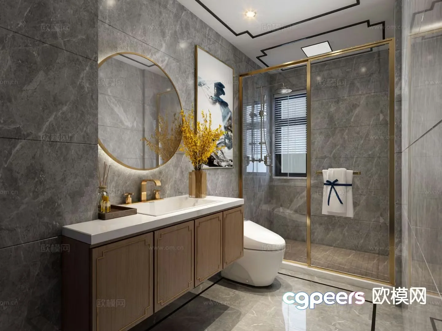 New Chinese style bathroom bathroom toilet 3d model