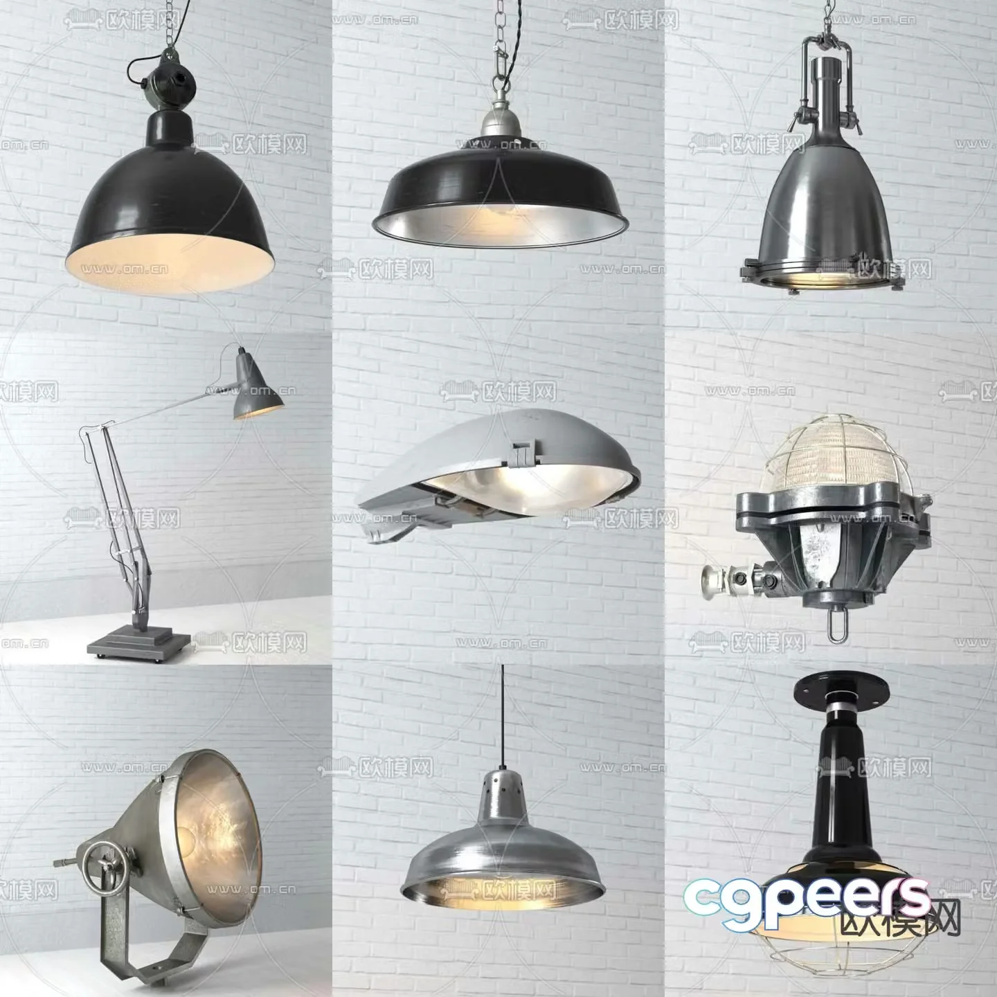 Industrial style chandelier wall lamp searchlight 3d model