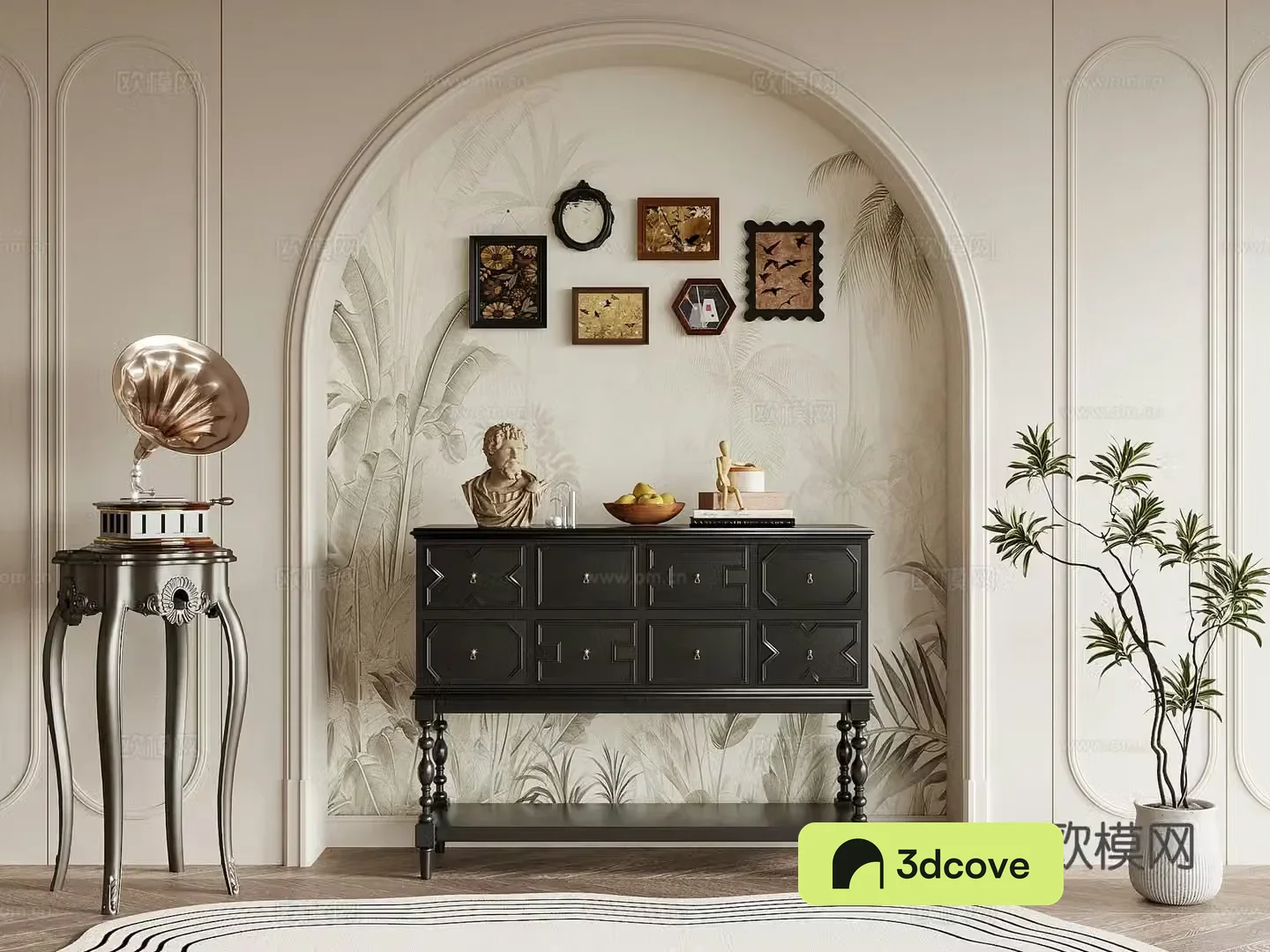 Entrance cabinet French retro style entrance cabinet decorative painting gramophone