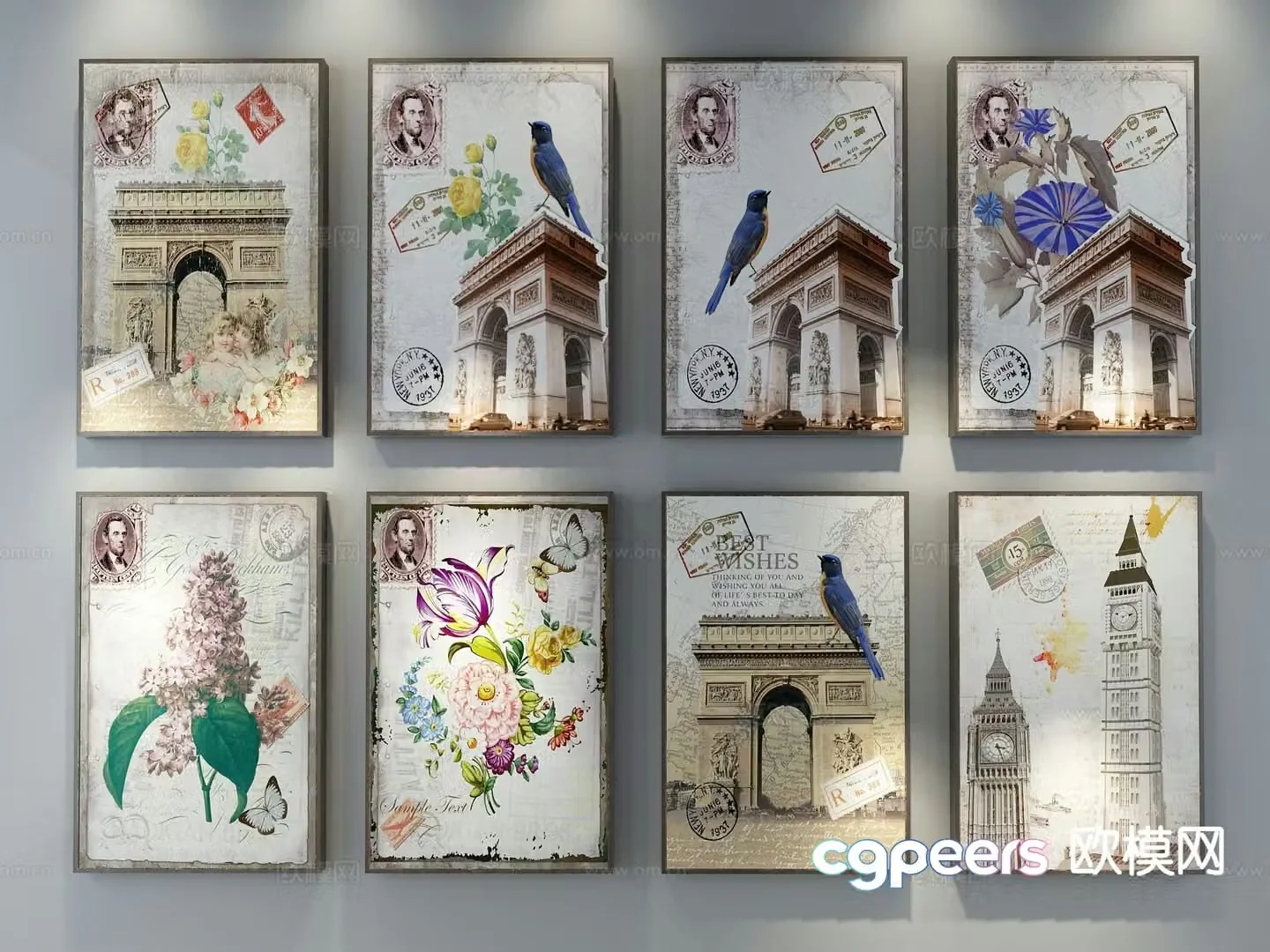 American simple painting decorative painting hanging painting 3D model