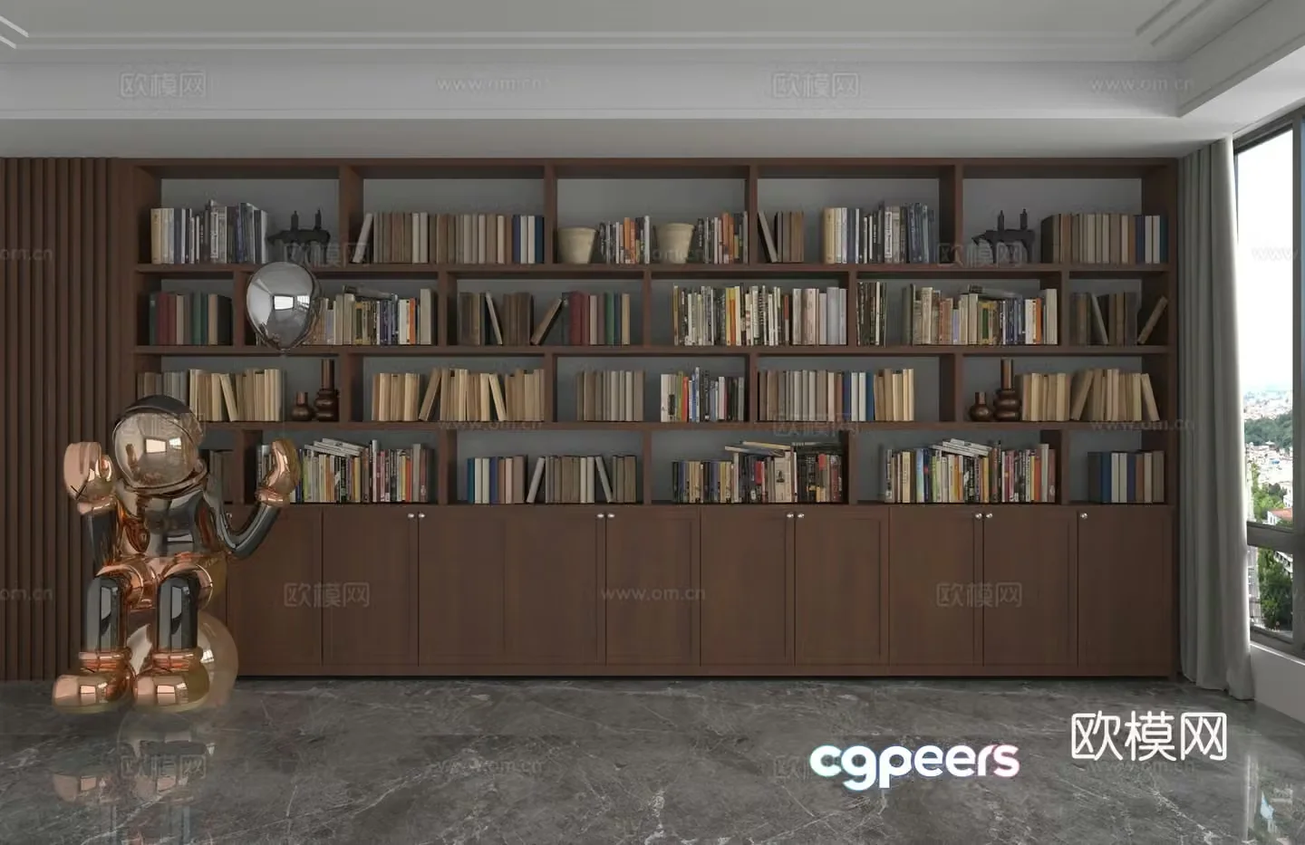 Modern whole wall bookcase 3d model