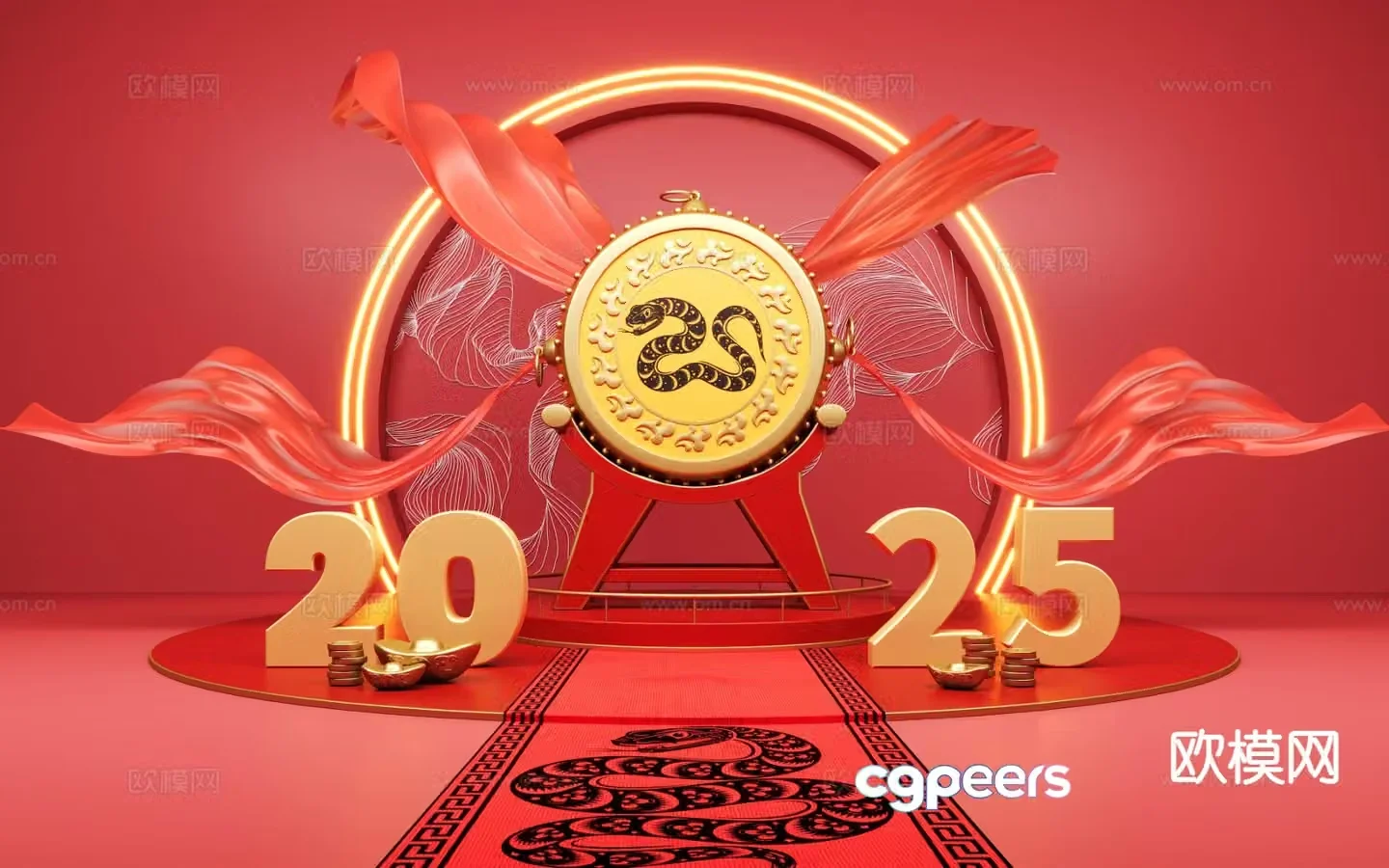 National trend of the Year of the Snake drum element Year of the Snake festival display 3D model