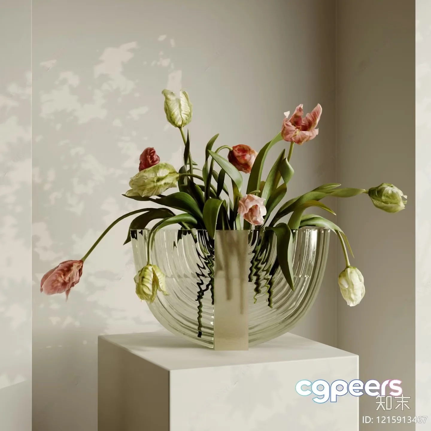 A Glass Vase With Flowers 3D Model – 11045 – VRAY Render