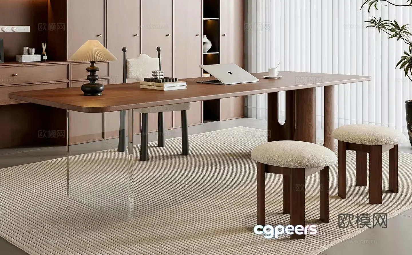 Medium style desk and chair combination 3D model