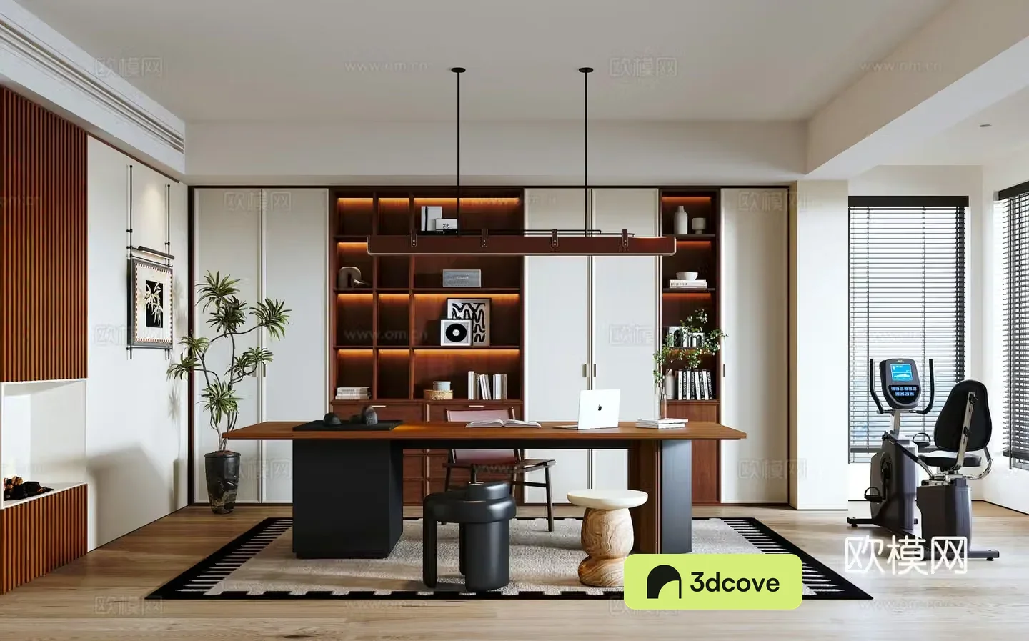 Modern medieval style study bookcase entrance desk and chair combination chandelier dynamic bicycle