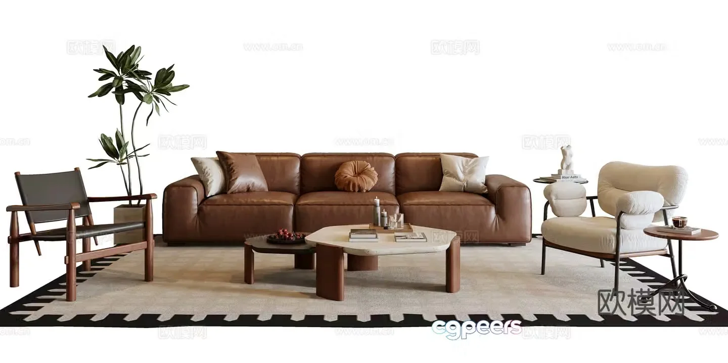 Medium style sofa coffee table combination 3D model