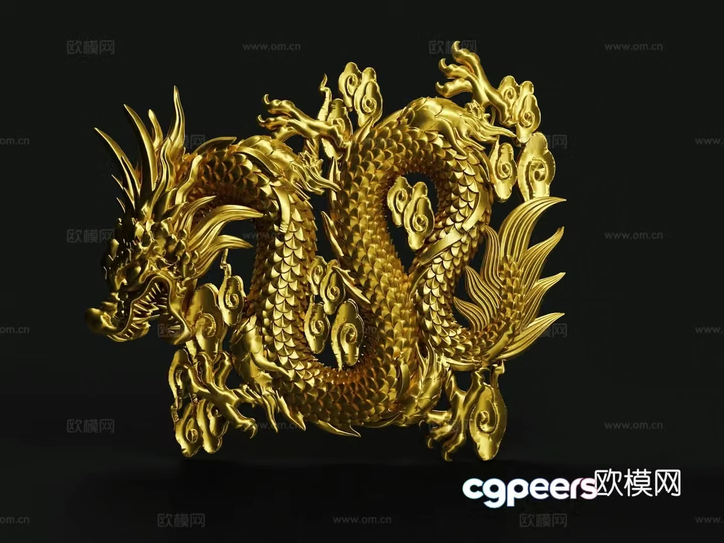 oriental dragon golden dragon relief sculpture 3d model