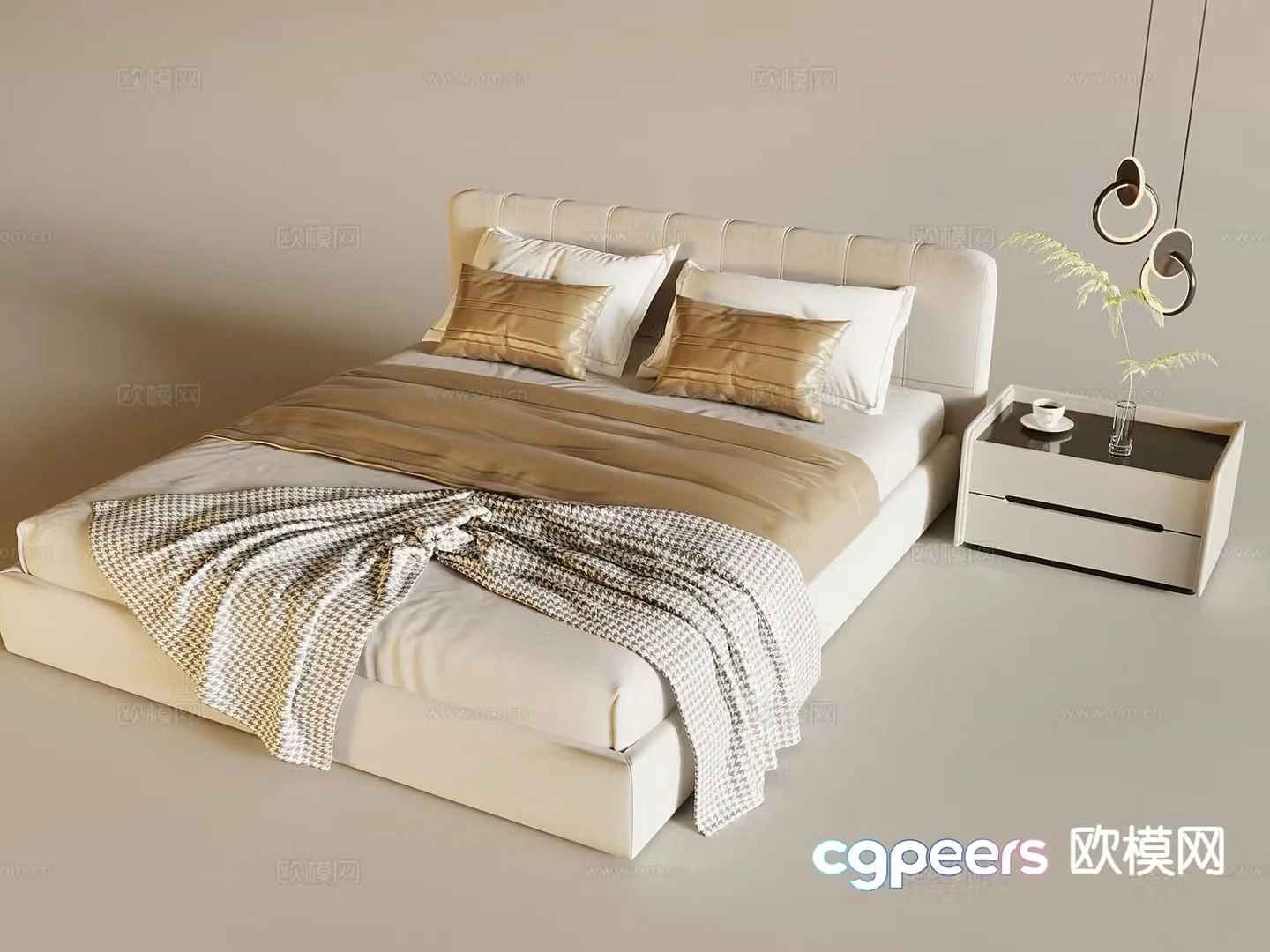 Cream double bed 3d model