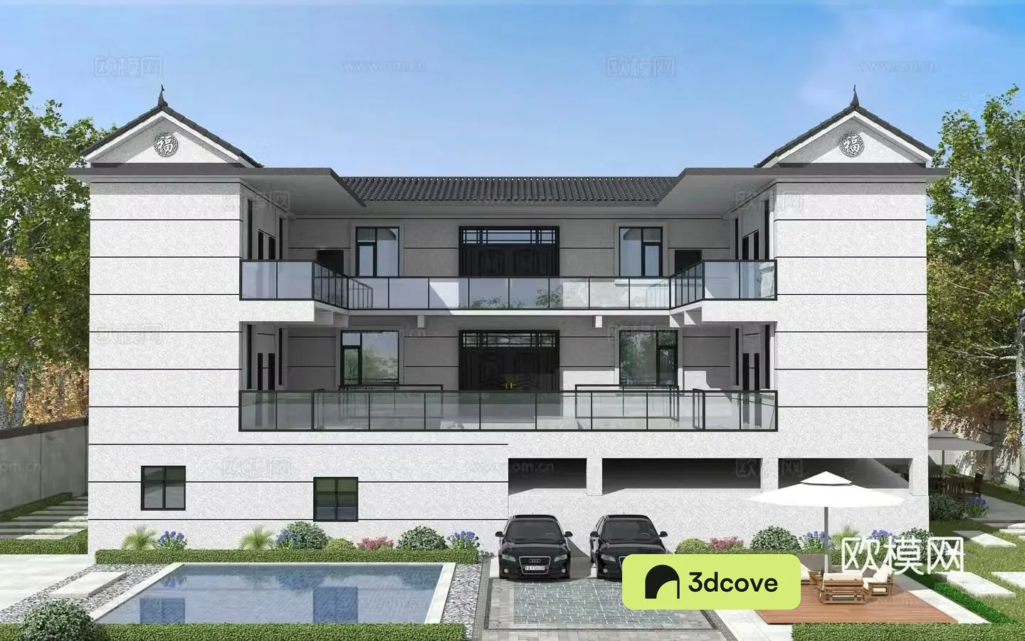 New Chinese style townhouse single-family villa appearance
