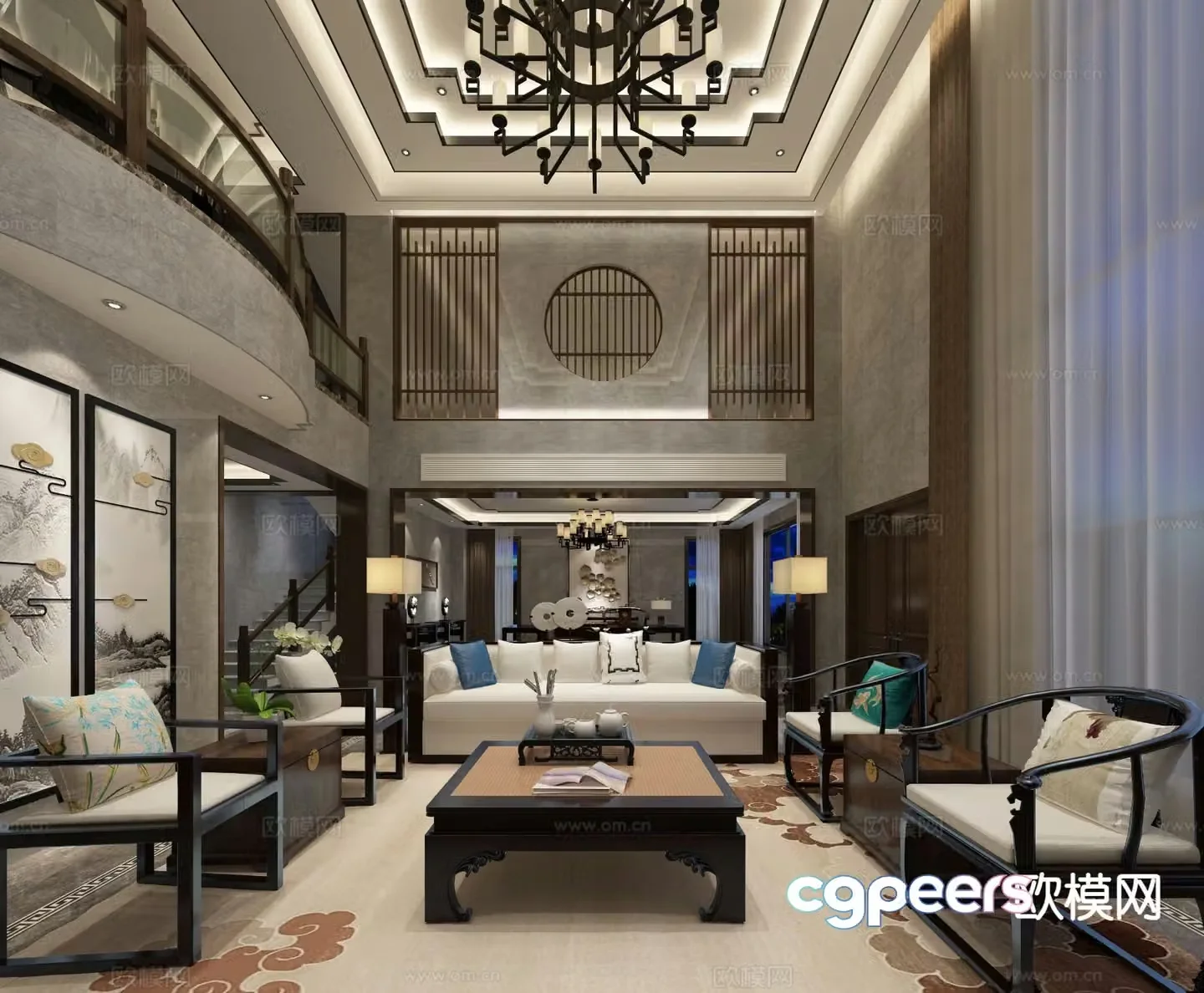 New Chinese-style villa guest restaurant 3D model
