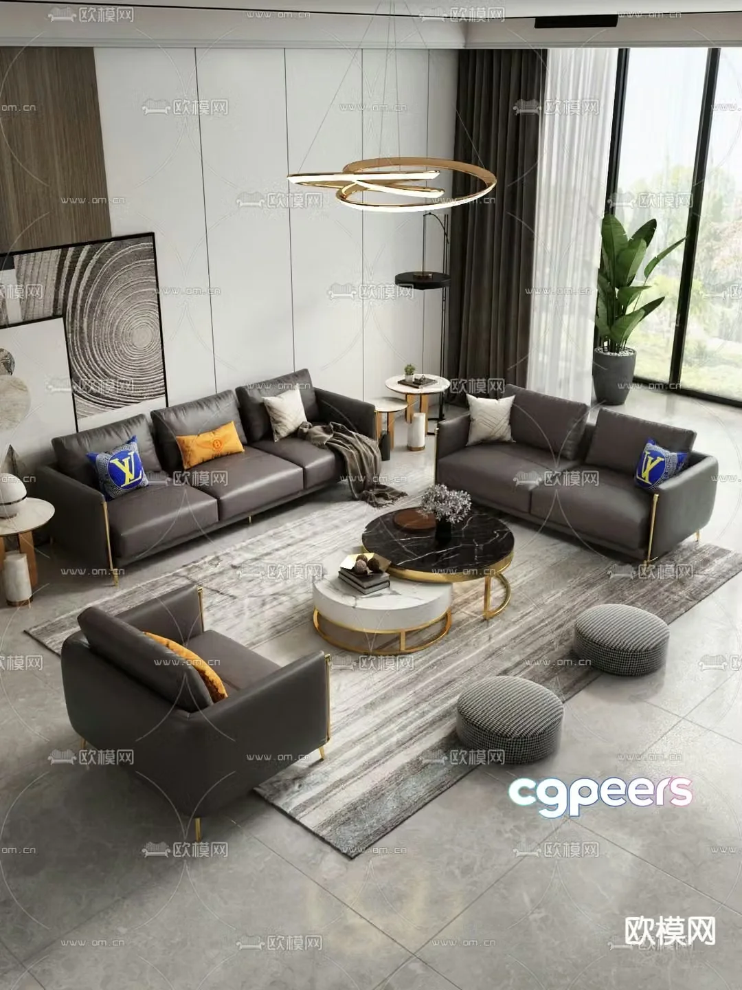 Light luxury modular sofa leather sofa 3d model