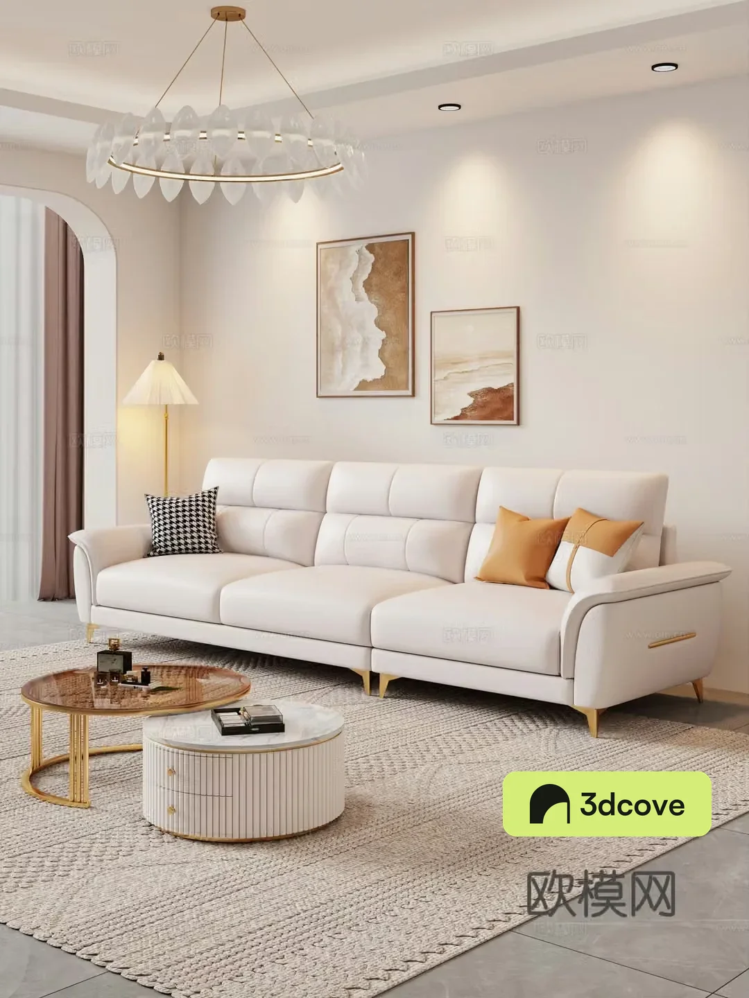 Creamy living room modern simple home living room sofa coffee table combination fabric sofa storage cabinet