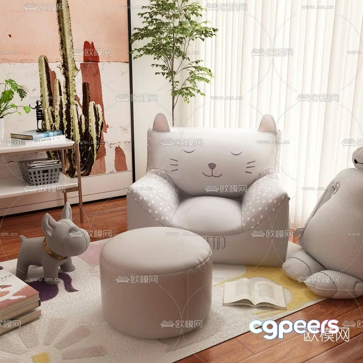 Nordic fabric children’s sofa 3d model