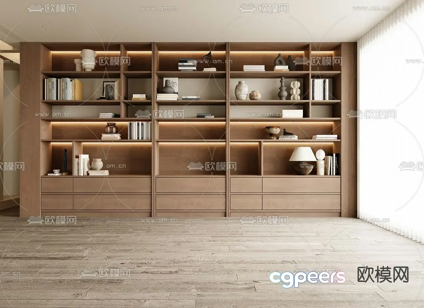 Wabi-sabi style bookcase 3d model
