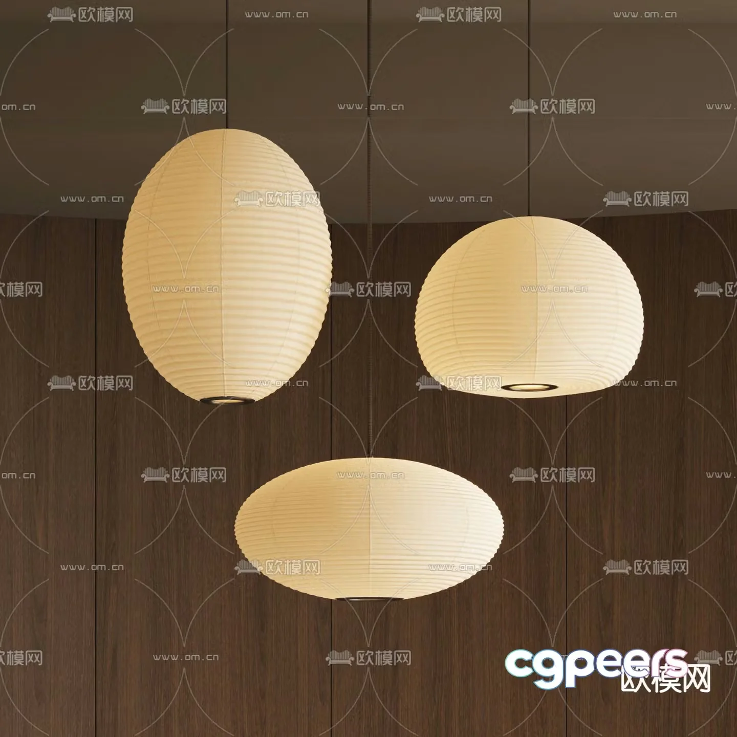 Chinese chandelier paper lamp spherical chandelier 3d model