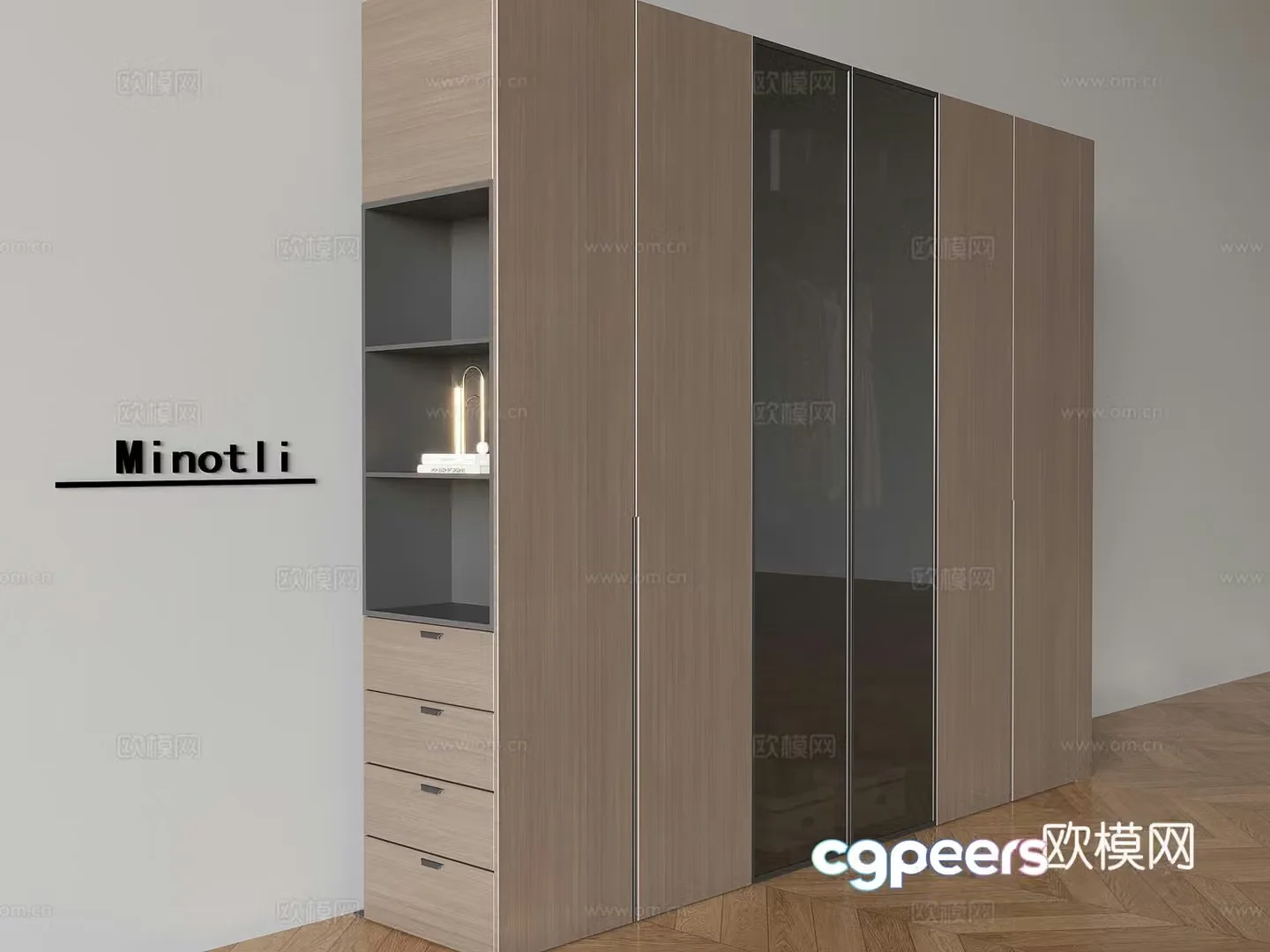 Italian solid wood wardrobe glass wardrobe 3d model
