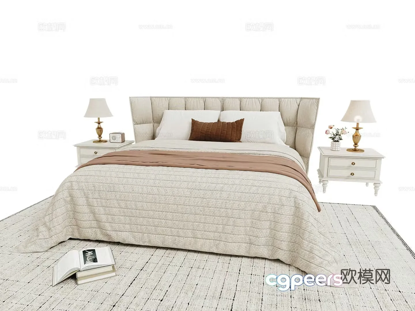 Cream style double bed 3d model