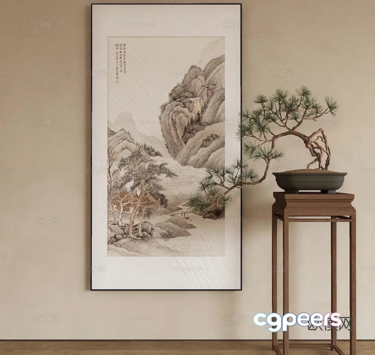 New Chinese style ink painting decorative painting 3D model