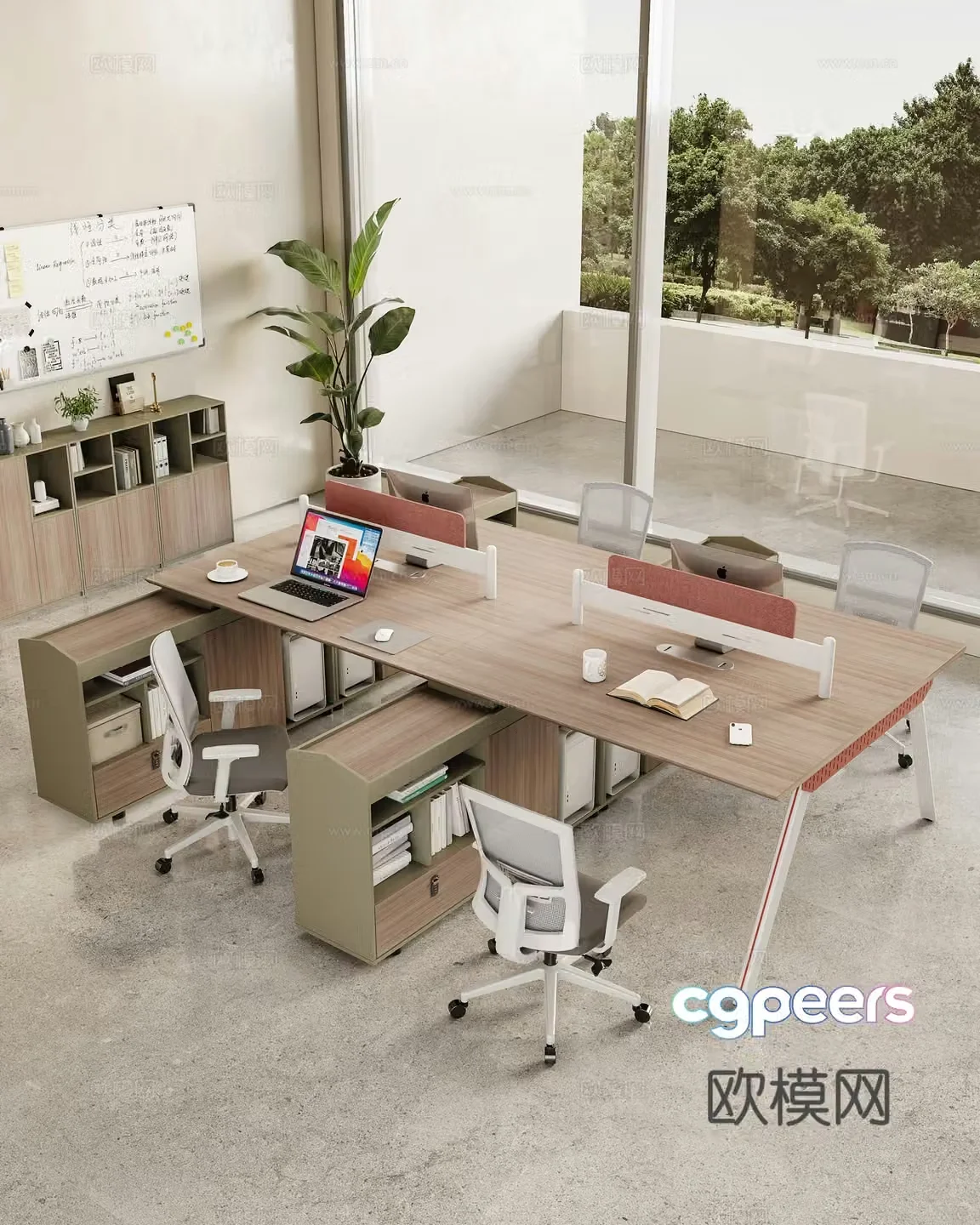 Modern style steel and wood office card combination workstation chair combination office desk screen desk 3D model