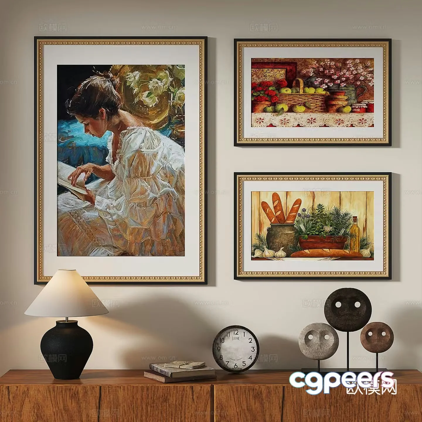 French retro European classical light luxury oil painting modern decorative painting 3d model