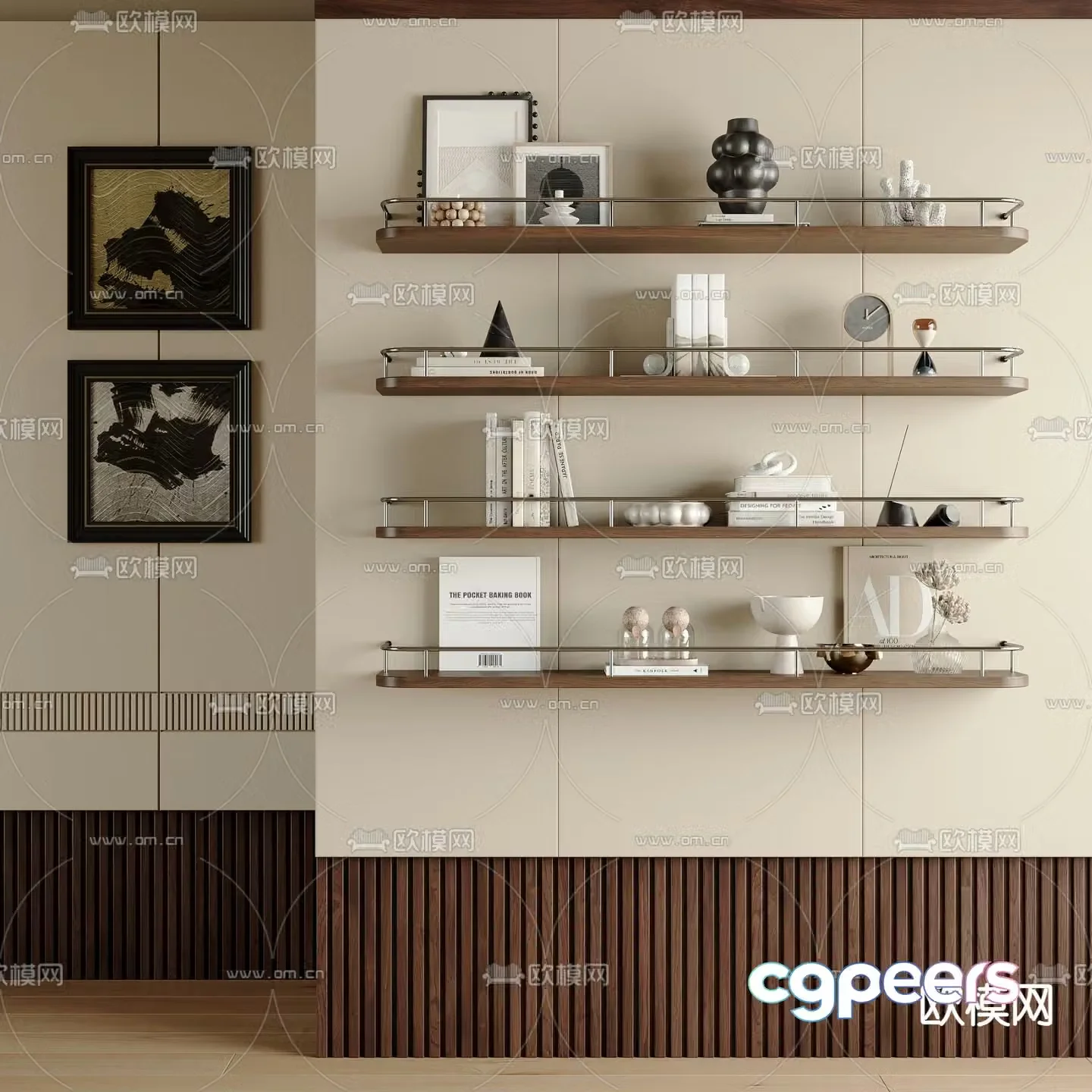 Medieval style wall cabinet wall cabinet bookshelf 3D model