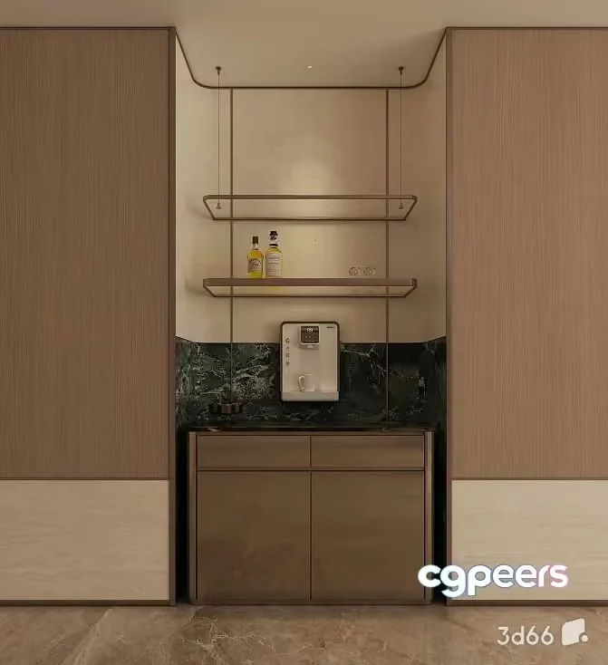 Modern Kitchen With Shelves 3D Model – 22322 – VRAY Render