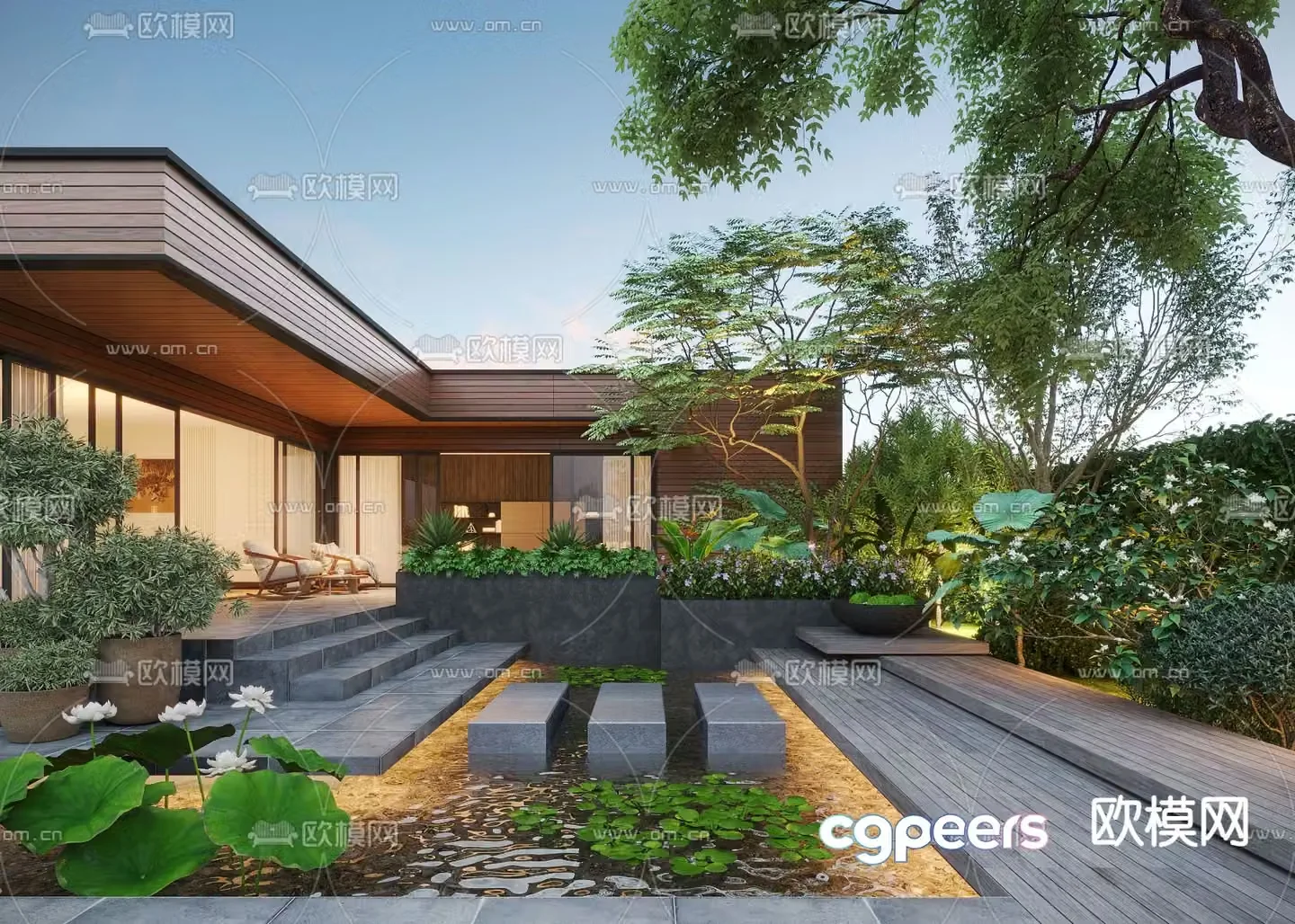 Villa courtyard garden 3d model