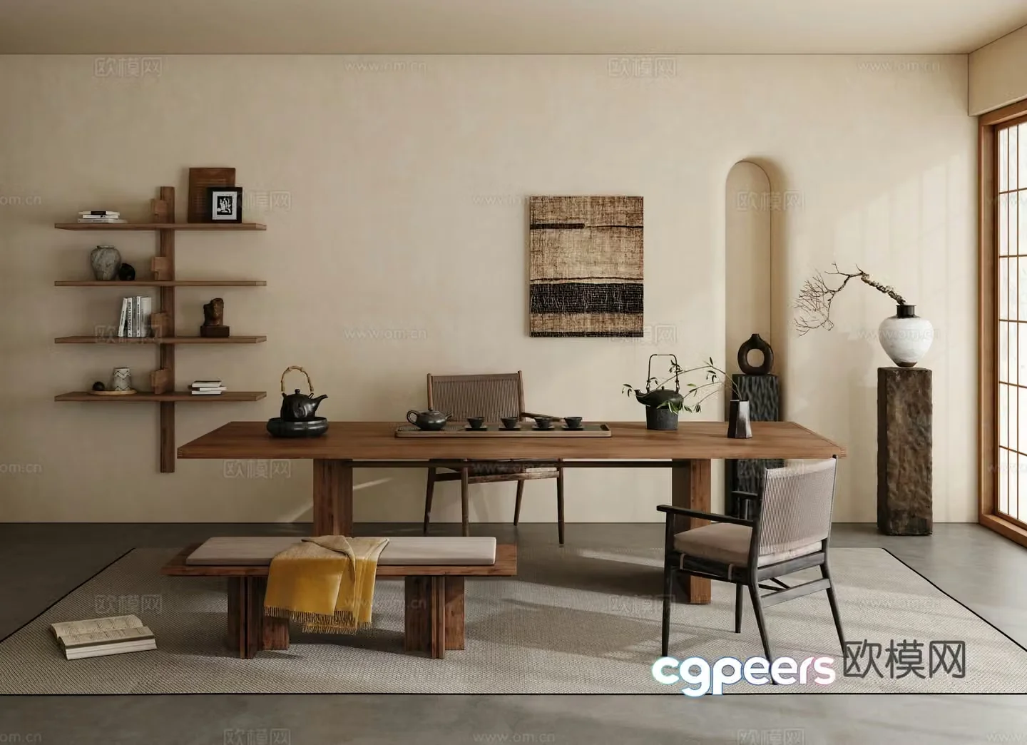 Wabi-sabi tea table and chair 3d model