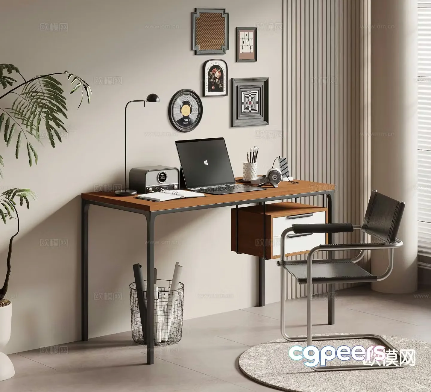 Medieval style desk chair computer table 3d model