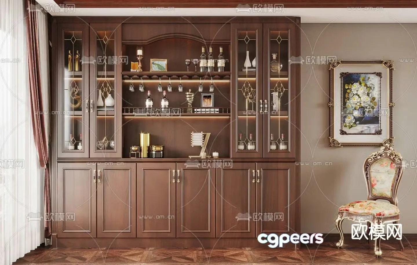 American wine cabinet sideboard 3D model