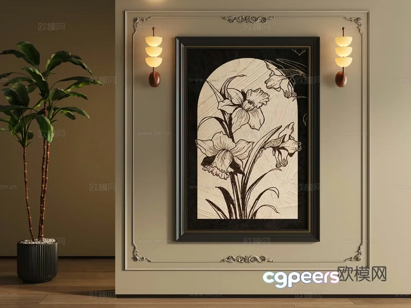 French flower painting decorative painting 3d model