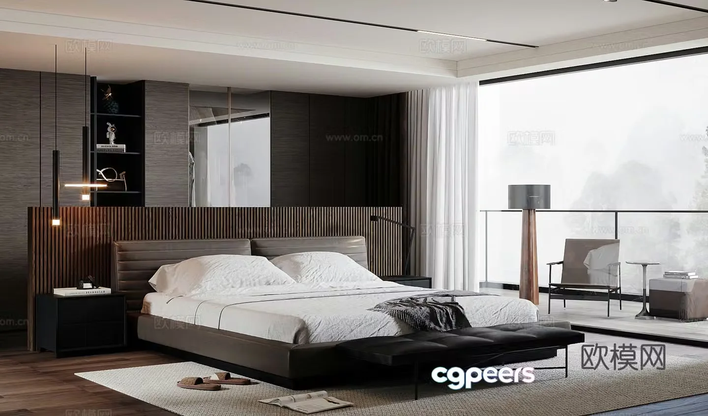 Modern light luxury home bedroom premium gray bedroom no owner light bedroom black and white gray bedroom leisure chair 3d model