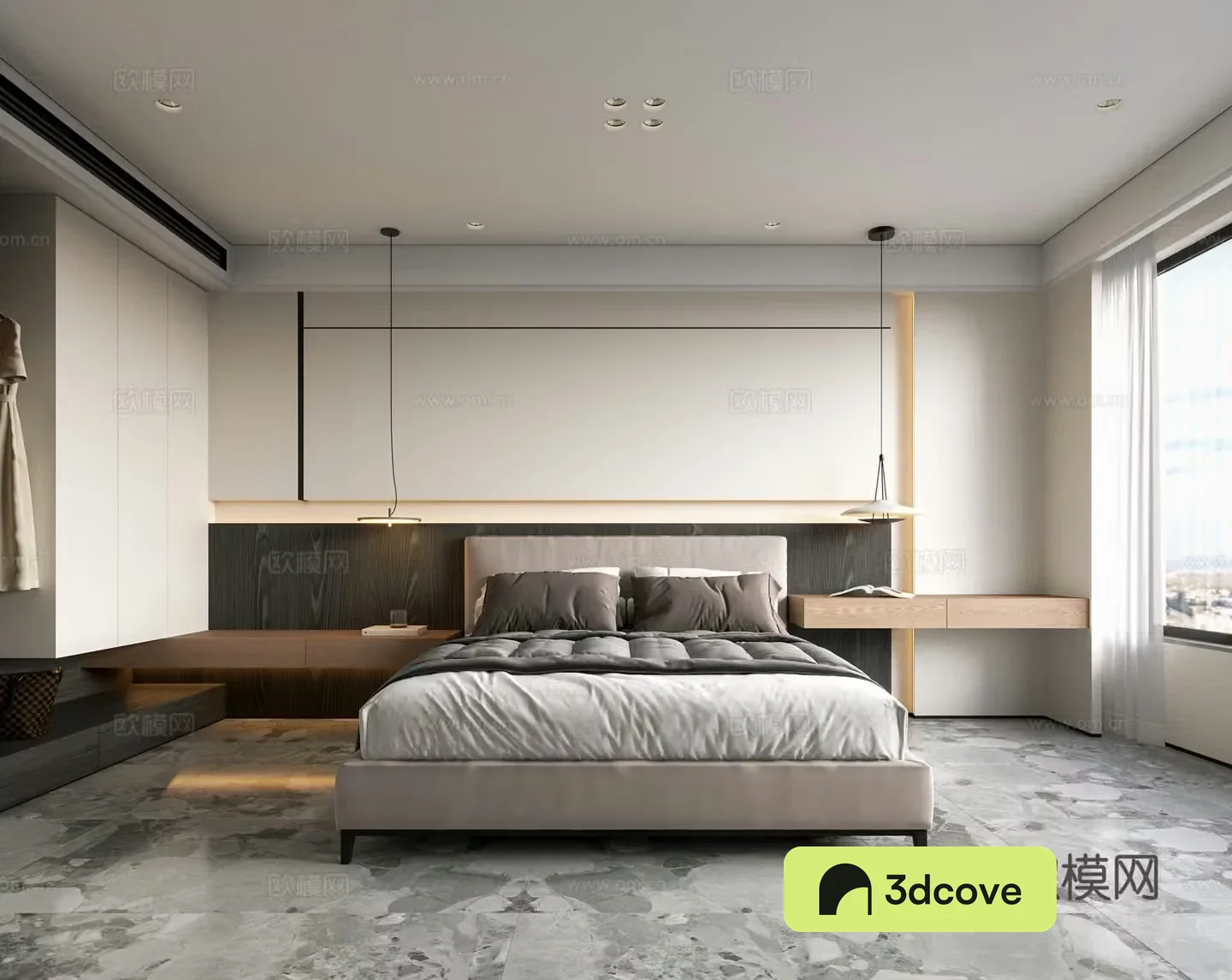 Modern bedroom Modern master light bedroom bed Bedroom wardrobe bedside table combination Bedroom light