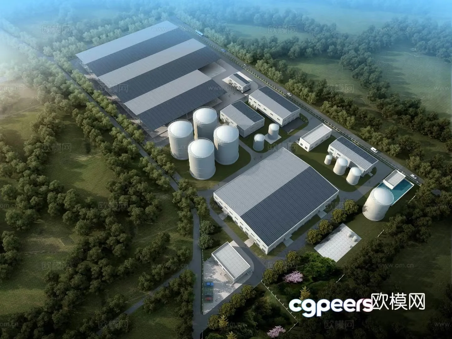 Chemical plant aerial view 3d model