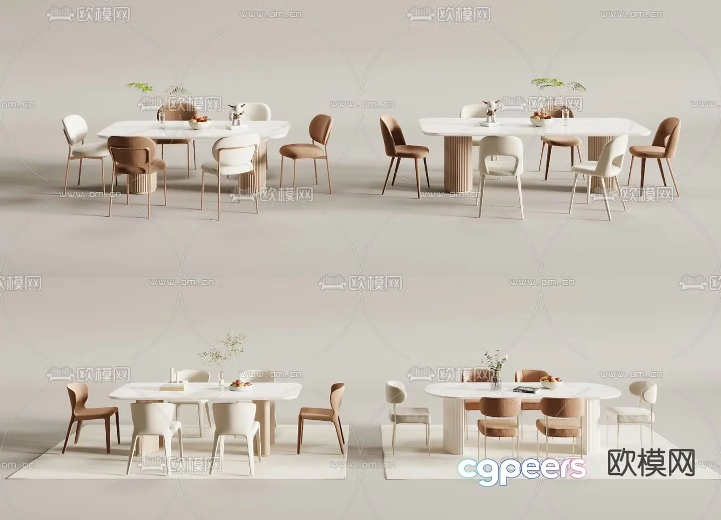 Cream style dining table and chairs 3d model