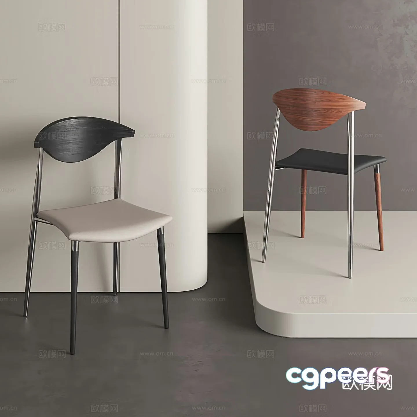 Retro desk and chair medieval dining chair armrest chair modern single chair stainless steel solid wood chair 3d model