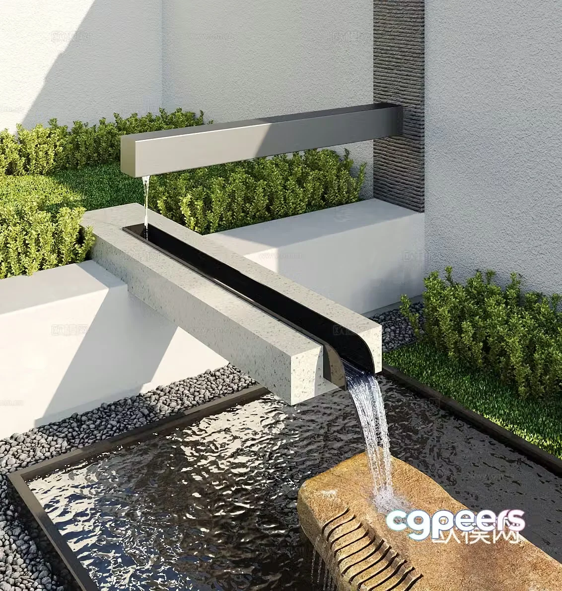 Modern water landscape garden waterscape stacked water pool 3d model