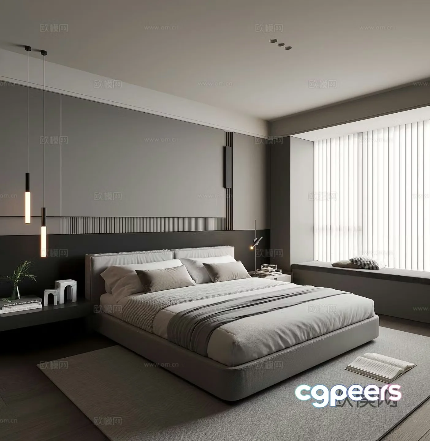 Advanced gray bedroom master bedroom 3d model