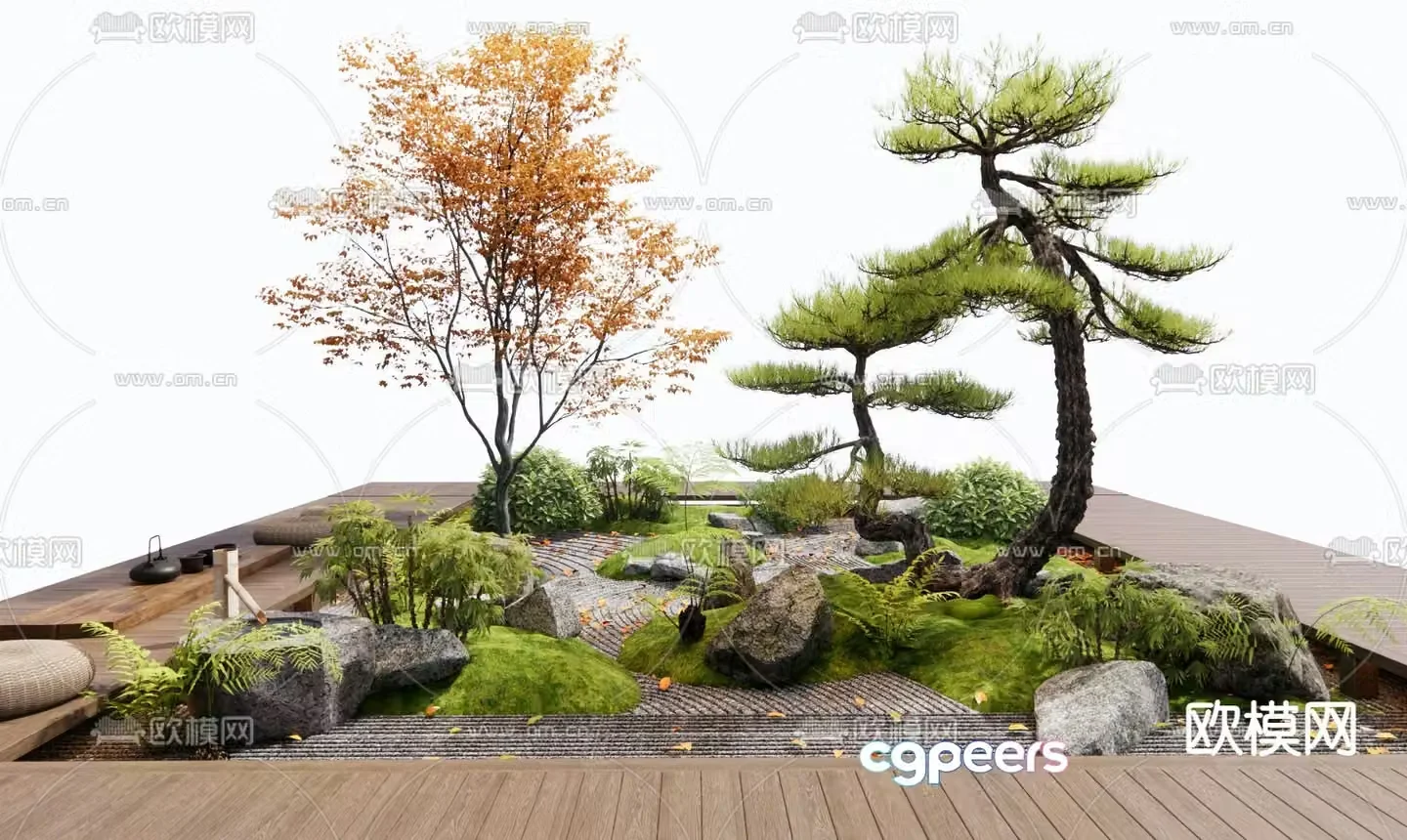 New Chinese style landscaping courtyard sketch 3D model