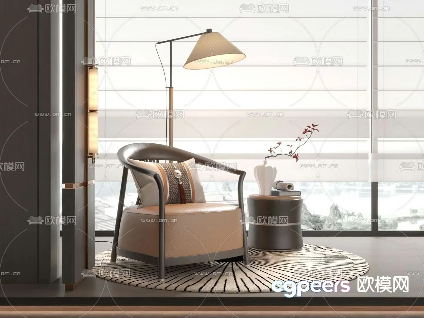 New Chinese style leisure sofa leather sofa 3d model