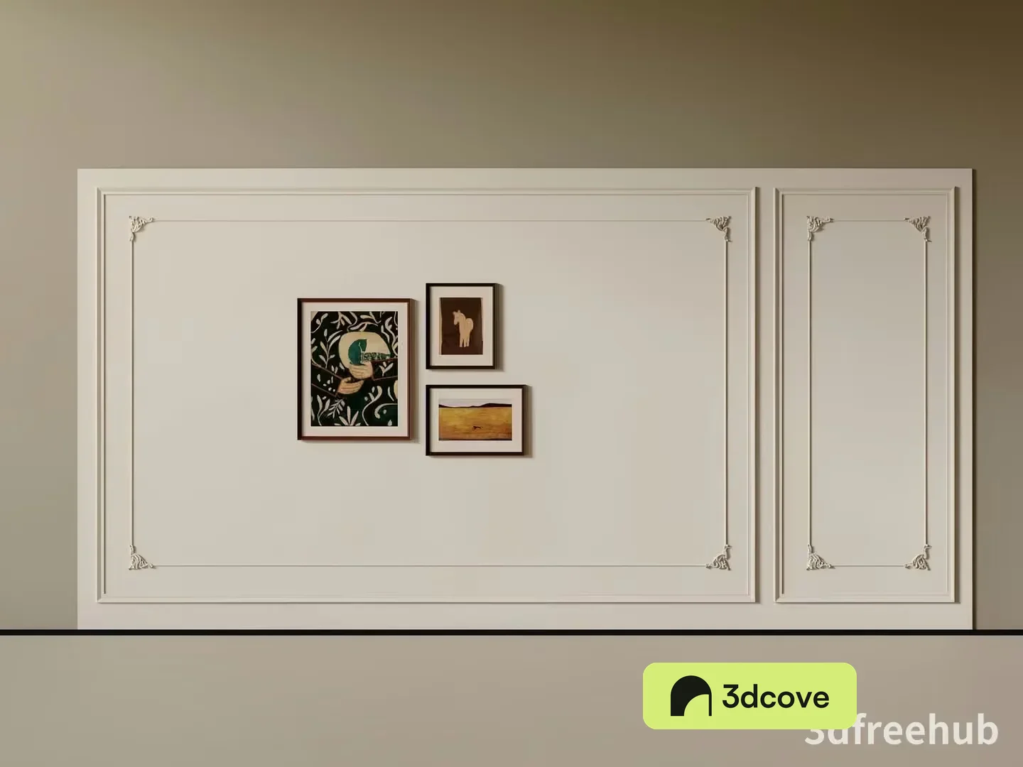 Three Framed Pictures On A Wall
