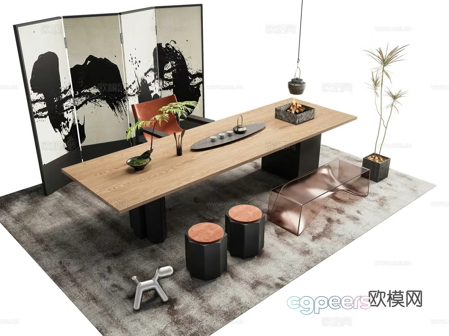 New Chinese tea table and chair 3D model