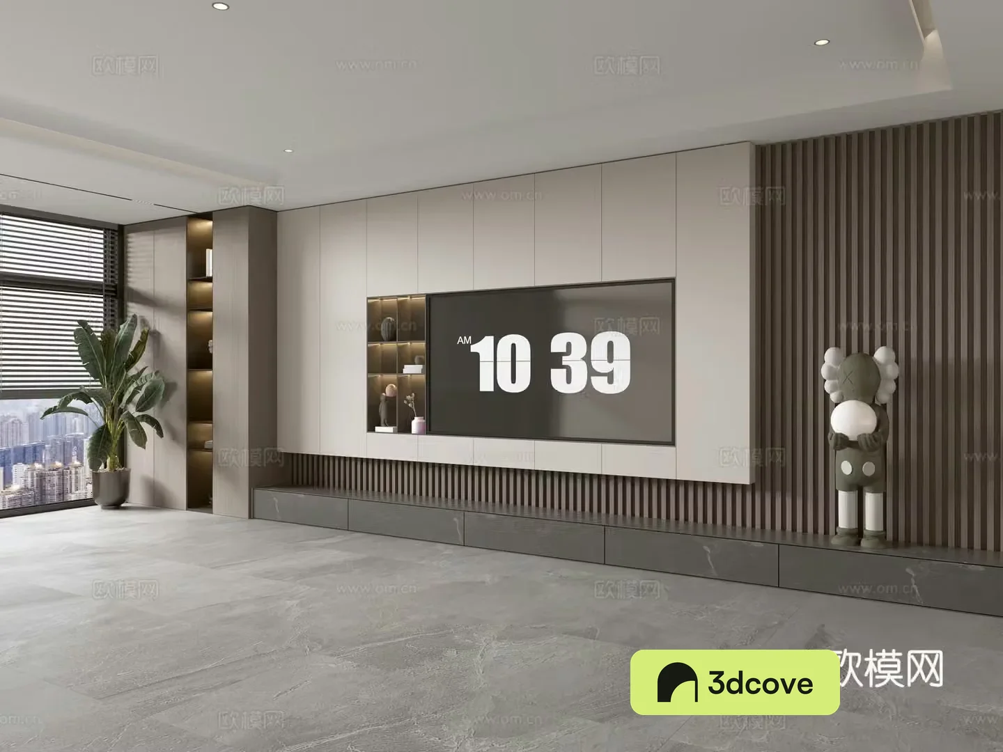 Modern Italian living room light luxury TV background wall full wall TV cabinet marble background wall