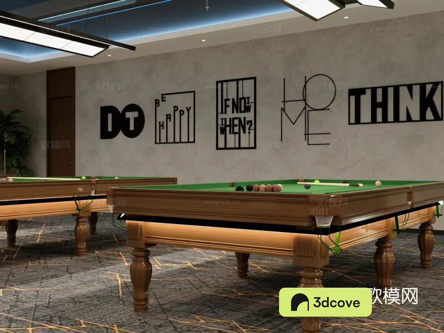Industrial style billiard room billiard table