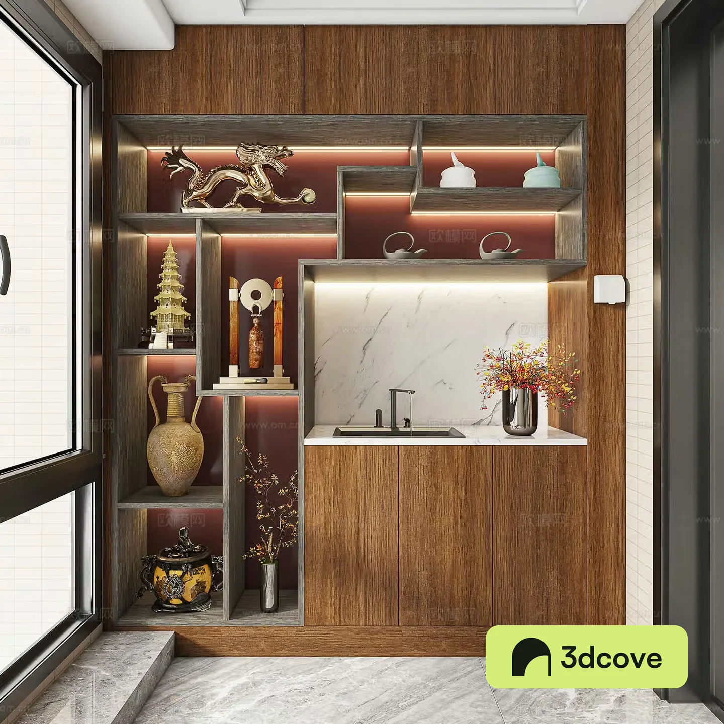 New Chinese style balcony cabinet decorative cabinet