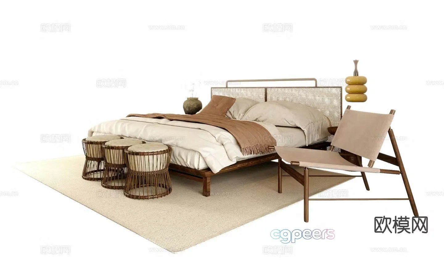 Wabi-sabi double bed 3d model
