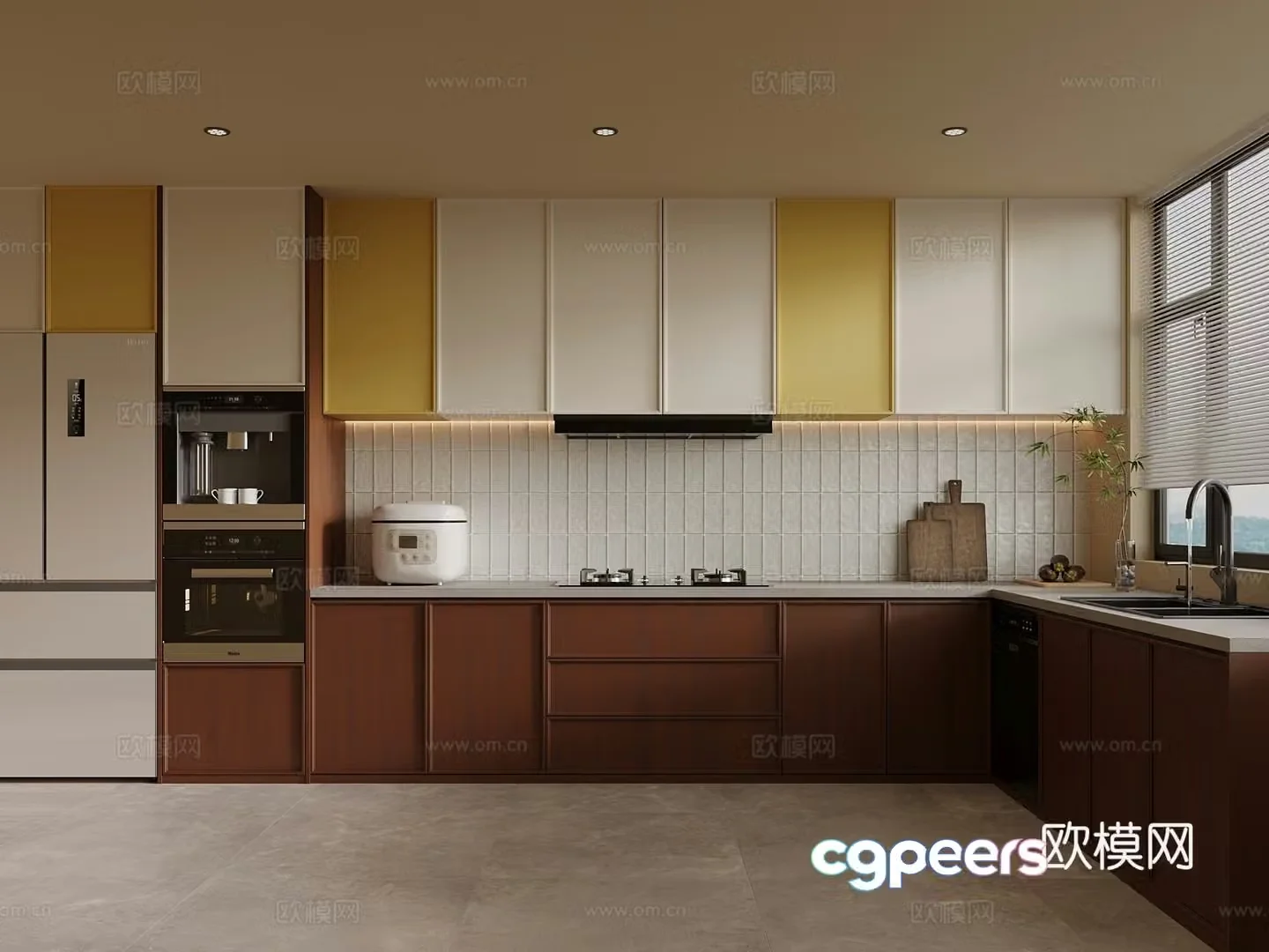 09 Middle-aged Kitchen Cabinet Refrigerator 3D Model