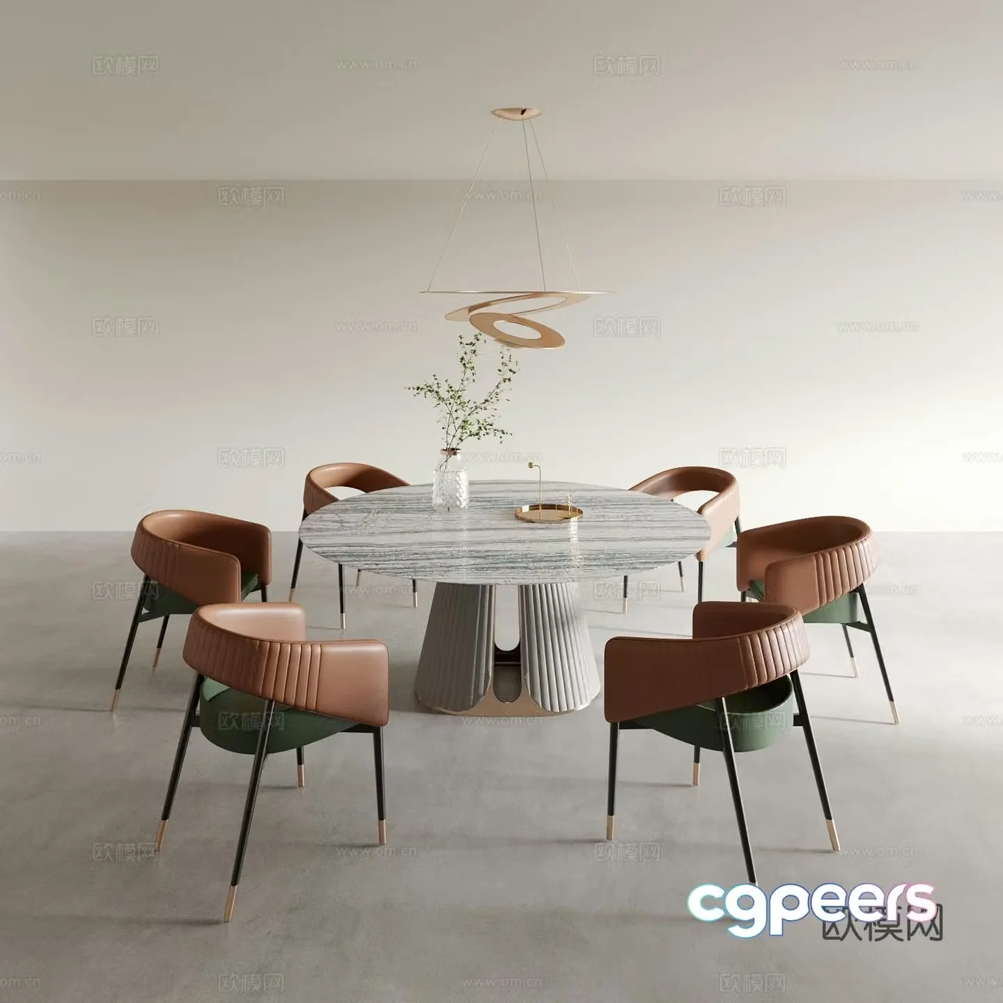 Light luxury dining table and chairs round dining table 3D model
