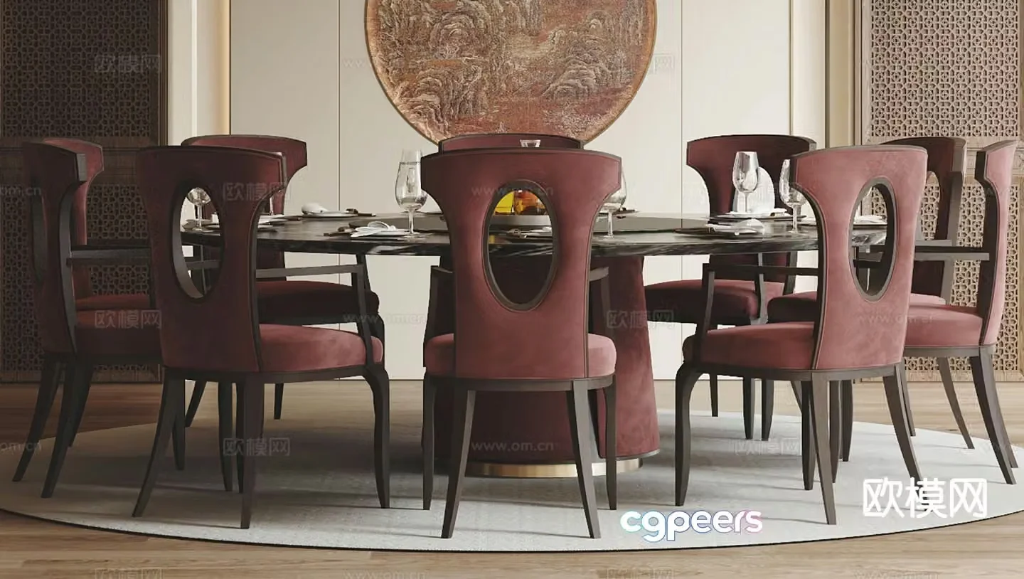New Chinese dining table and chairs box dining table 3D model