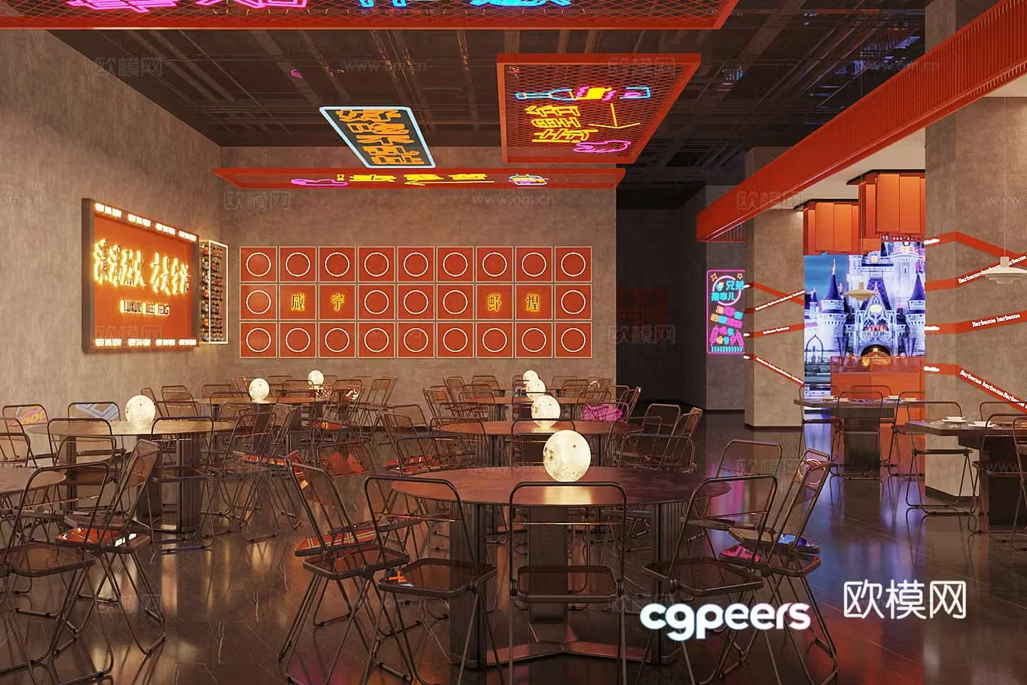 Industrial style barbecue restaurant barbecue restaurant 3d model